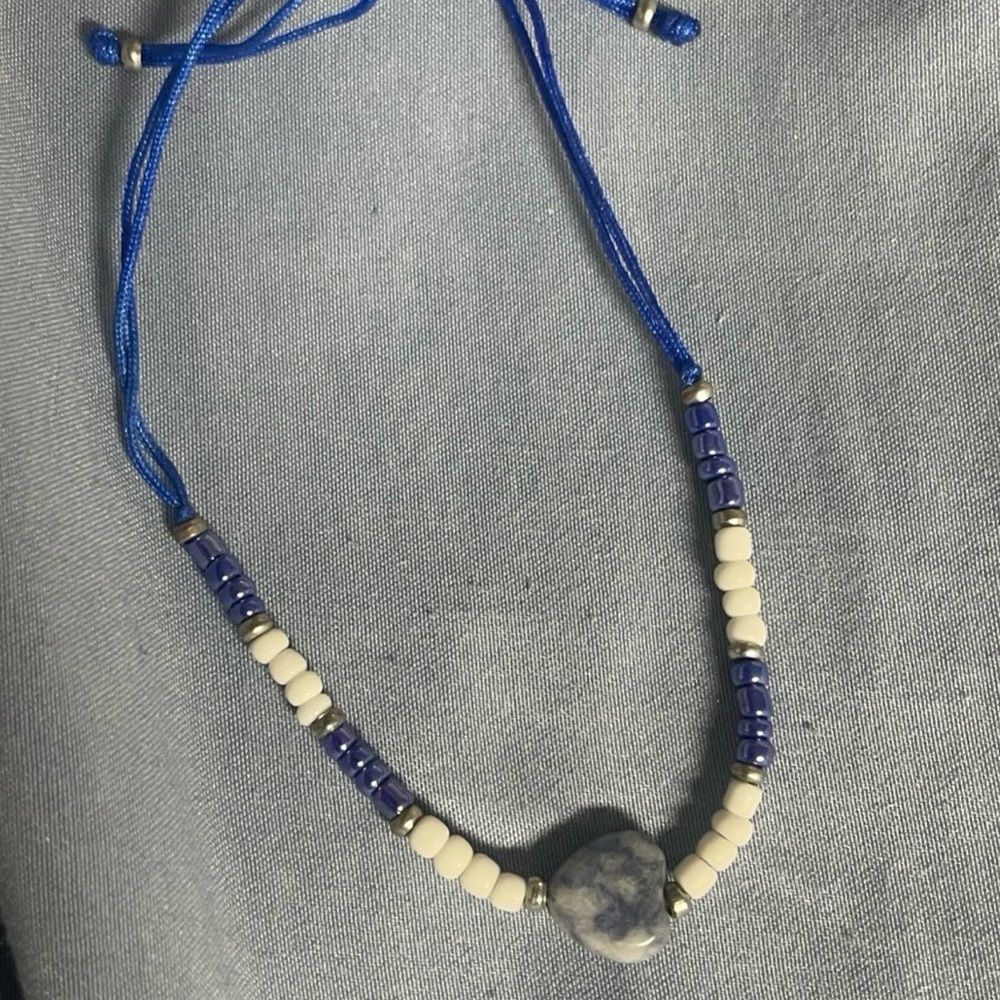 Blue and White Beaded Necklace